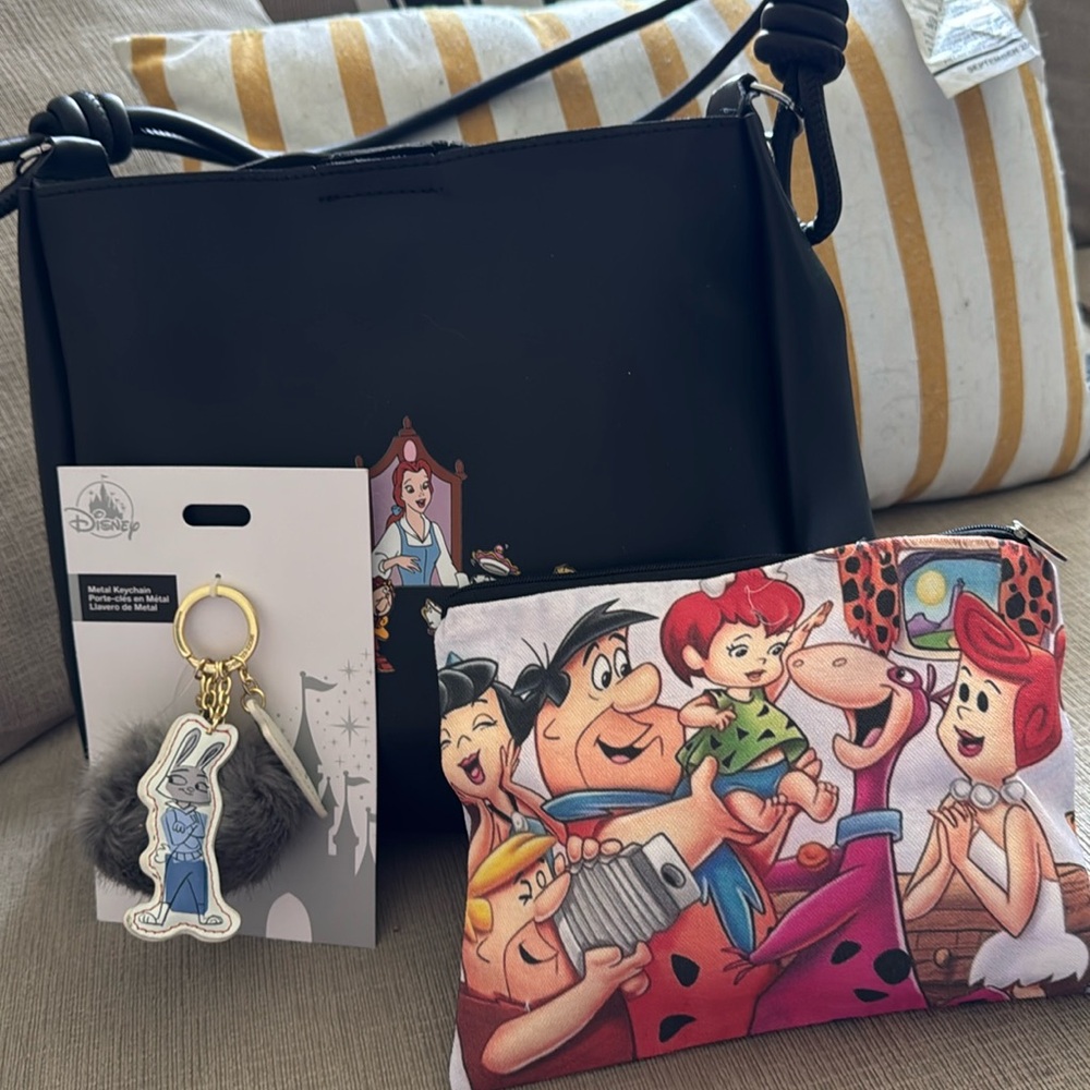 Disney bundle Black Cartoon Print Handbag and Pouch Set